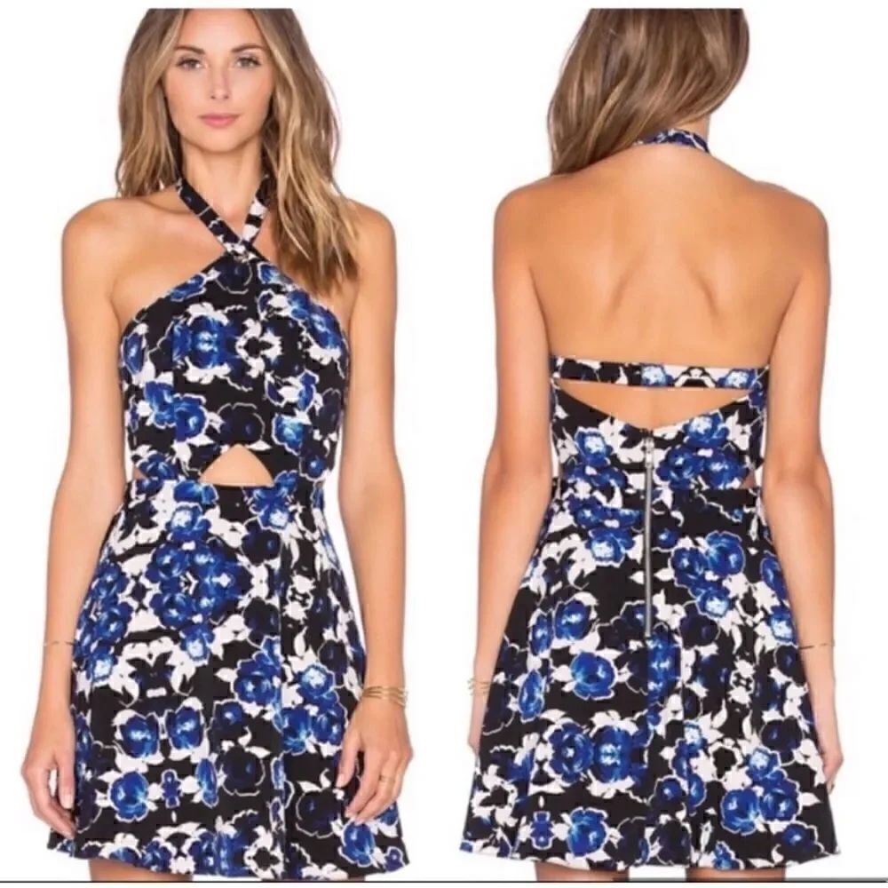 NEW NBD x Naven Twins Ever After Fit & Flare Dress in Cobalt Rose Floral sz M
